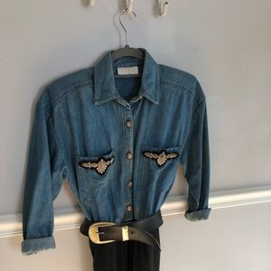 Vintage Cache Denim and Black Jumpsuit